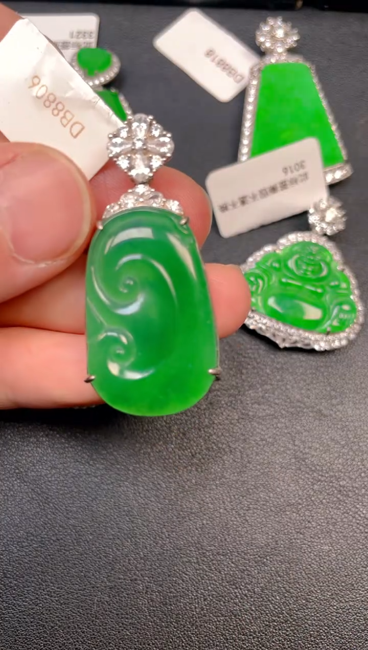 吊坠(不含链)银S925镶嵌翡翠吊坠
