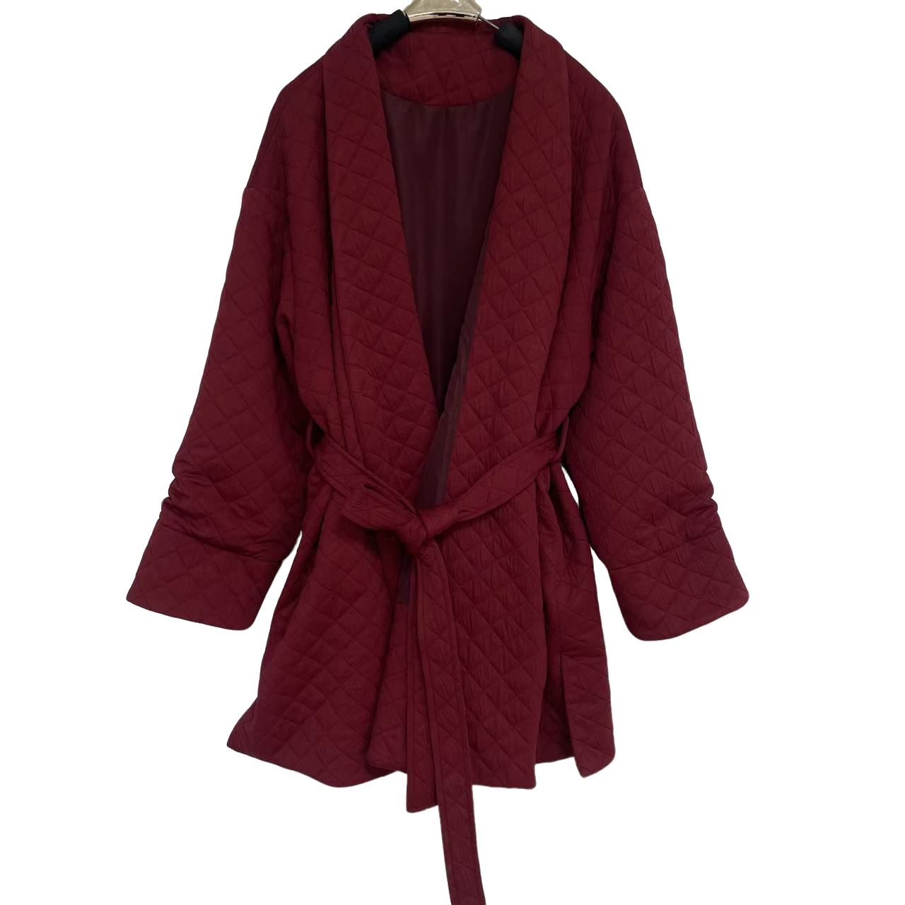 恬小霓（玲玲姐精选）5698/酒红/菱格纹/系绳/开叉/短外披/大衣