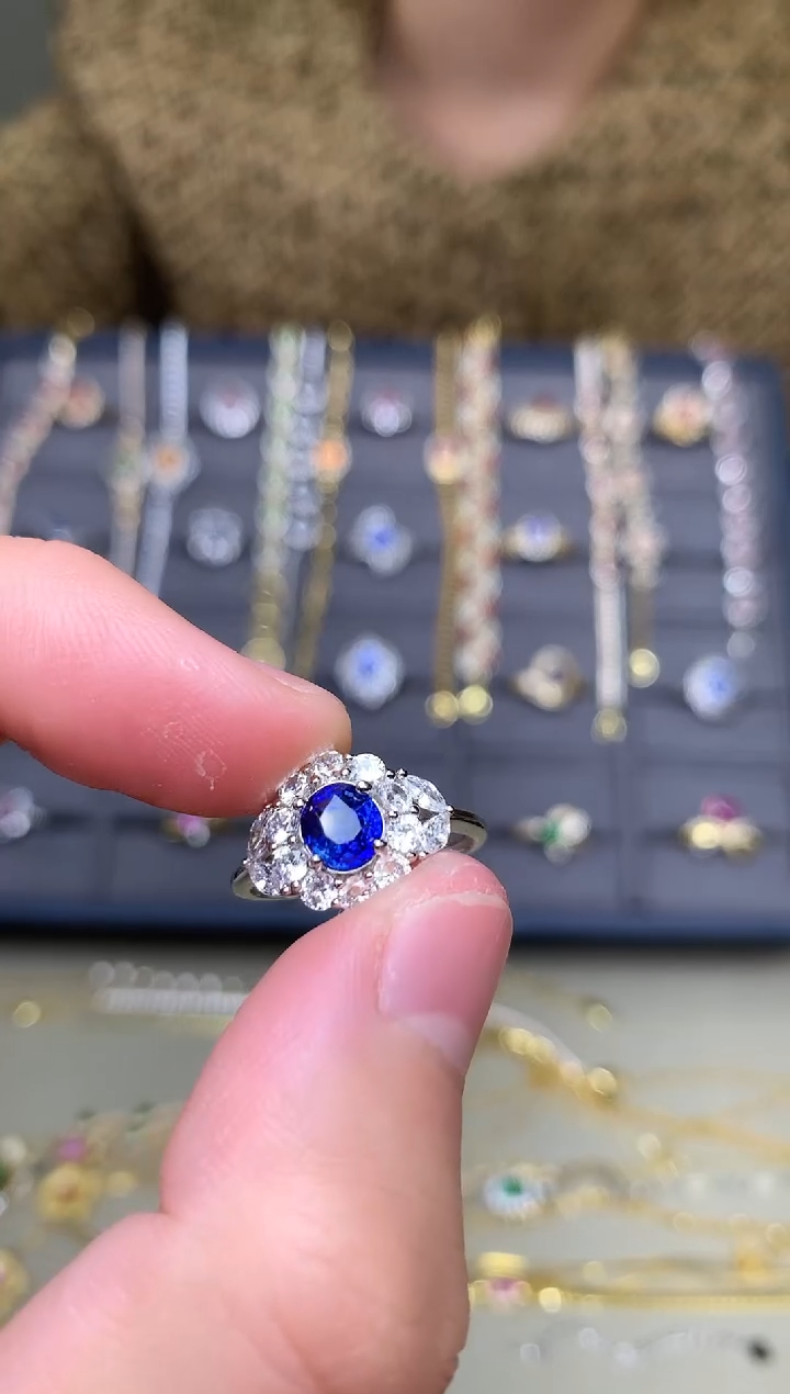 戒指蓝宝石银S925镶嵌戒指