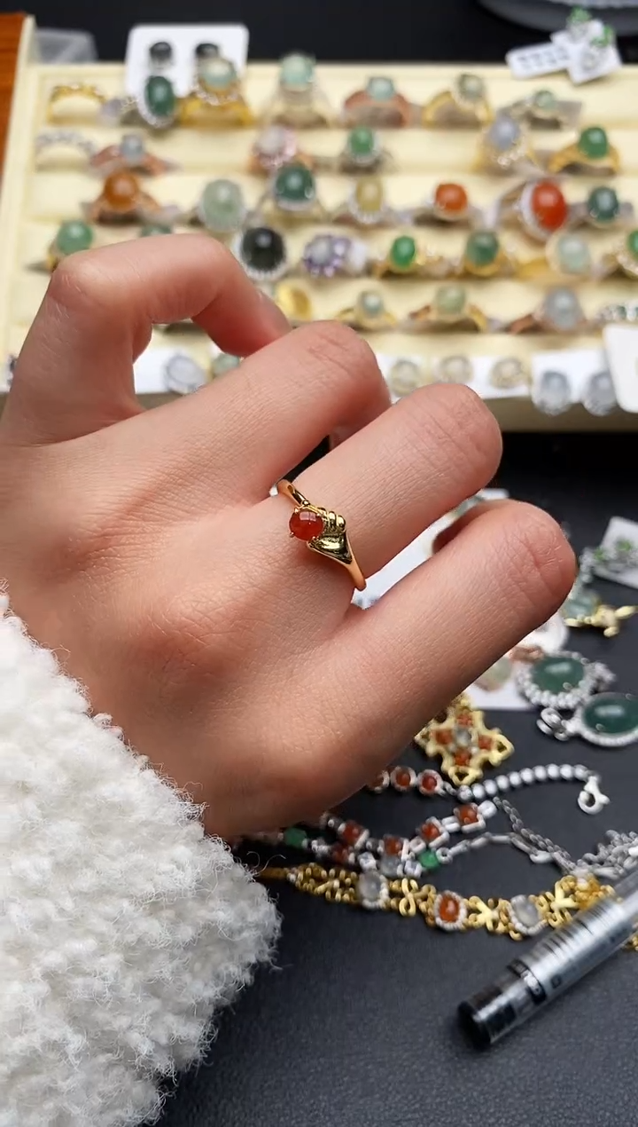 【闪购商品】翡翠戒指银S925镶嵌66666666+5