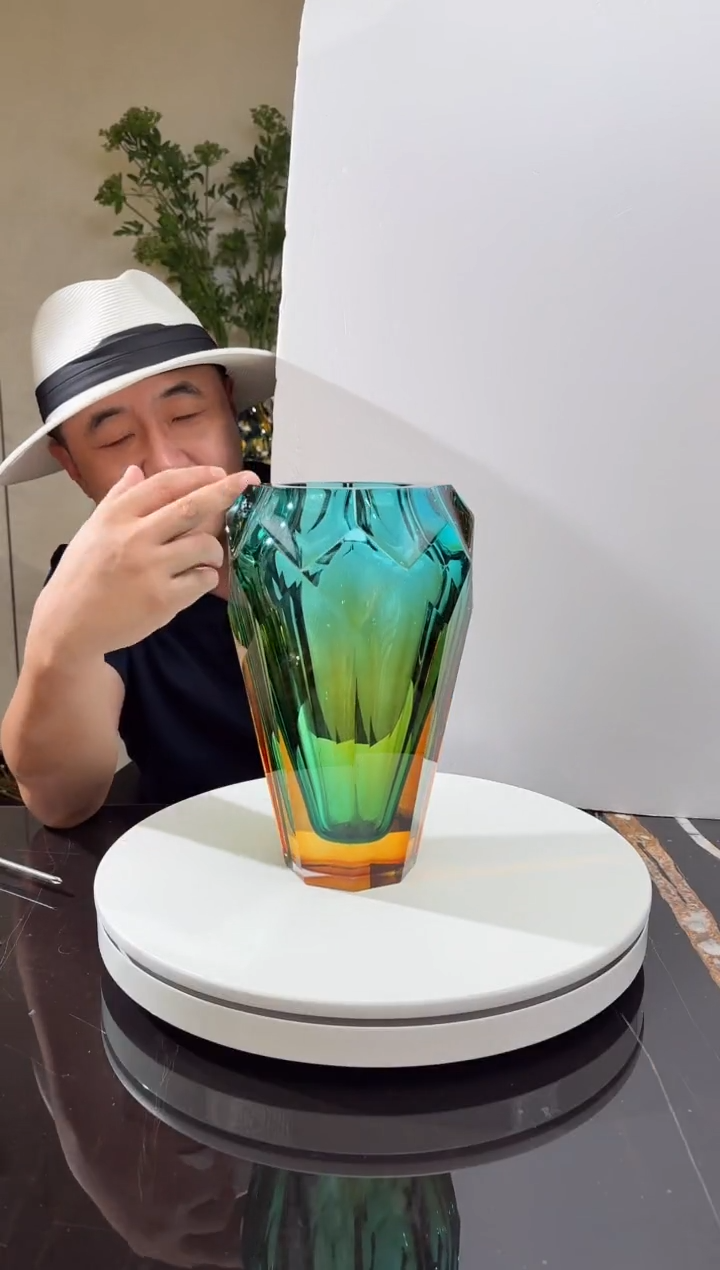 摆件CS0101017冰花琥珀金湖水蓝艺术琉璃花器