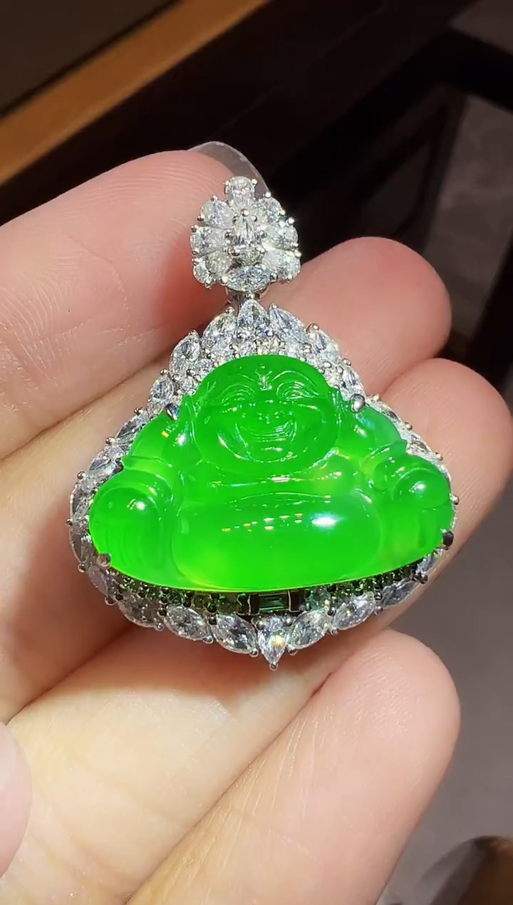 吊坠(不含链)18K金镶嵌翡翠佛公