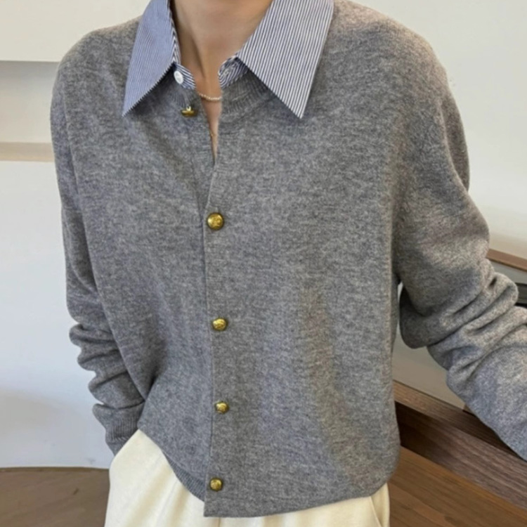 3555假两件条纹叠穿设计感小众休闲衬衫秋季2024新款休闲上衣