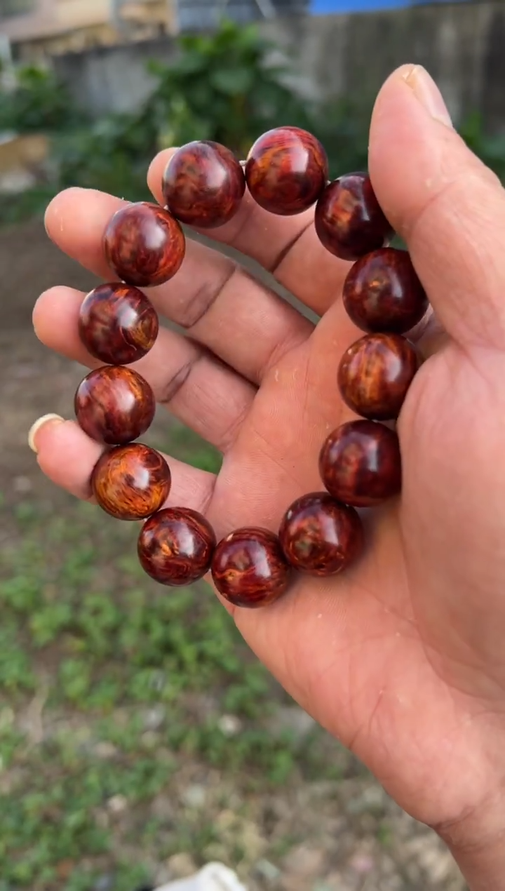 黄花梨/降香黄檀A032紫红底留疤水波1.8圆珠手串488