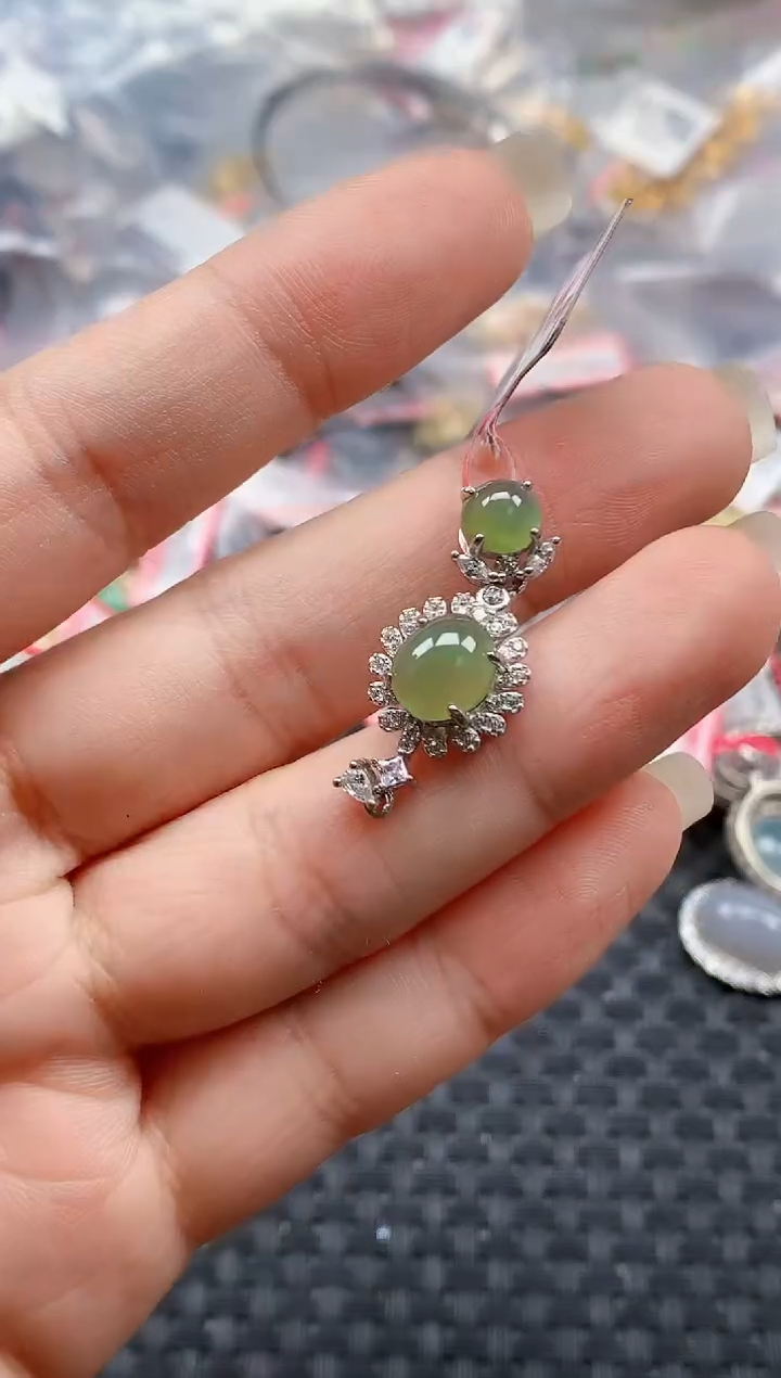 银S925镶嵌戒指翡翠天然A货缅甸翡翠