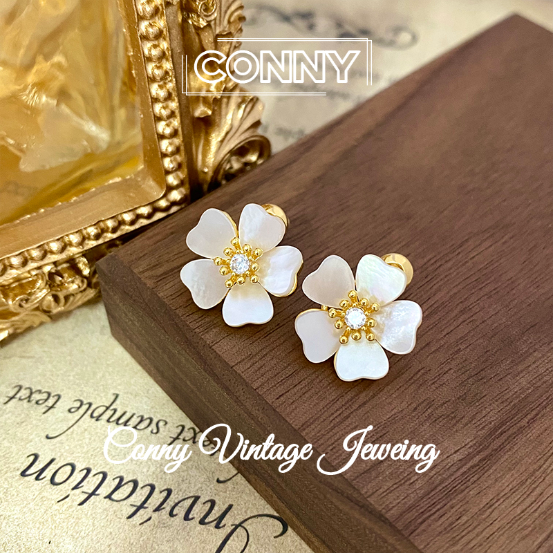 铜合金贝壳耳饰 KN0020 法 ·【春日樱花】超仙贝壳花朵耳钉气质百搭