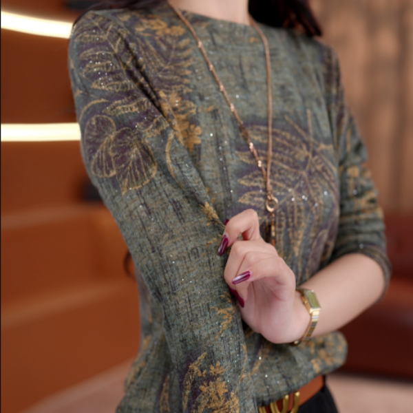 FZ631沅芷澧兰2025新款圆领高端小衫套头时髦长袖上衣打底衫女