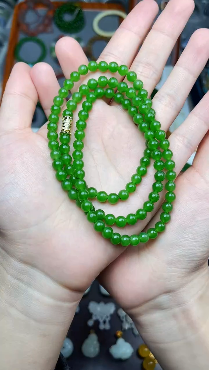 颈饰未镶嵌和田玉美***间碧玉珠链06