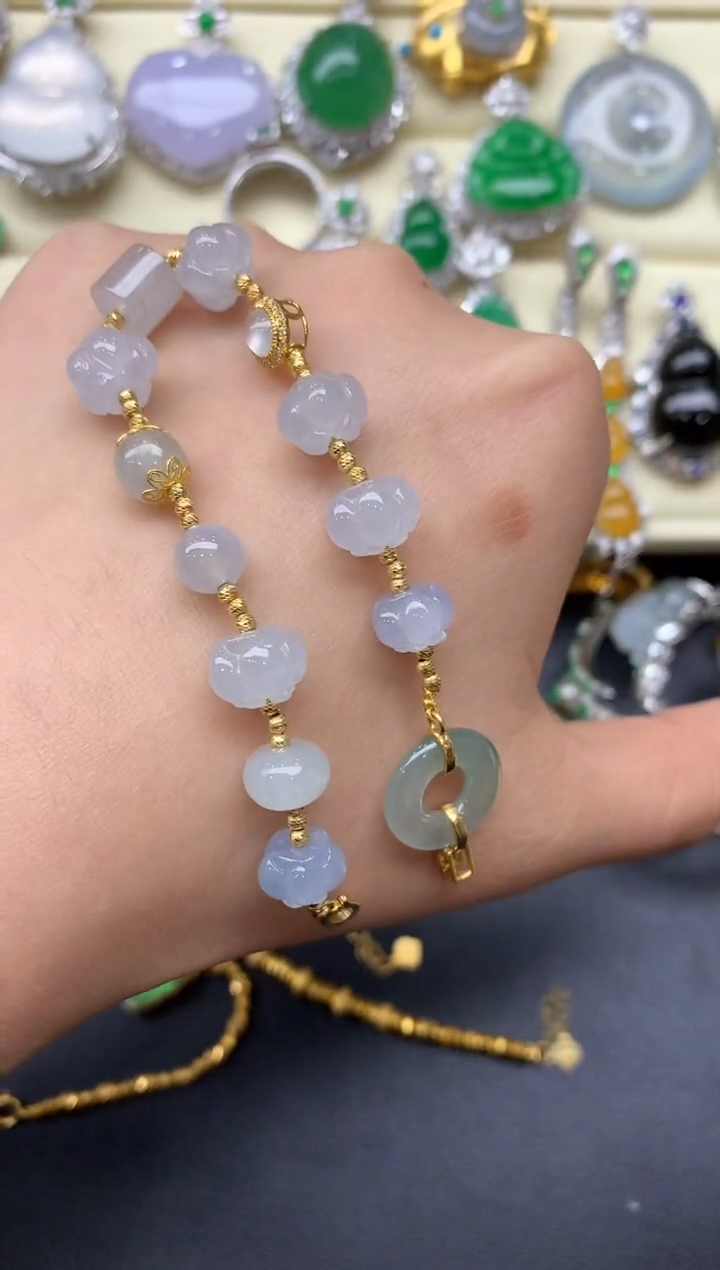 18K金镶嵌手链翡翠330-中国好珍宝