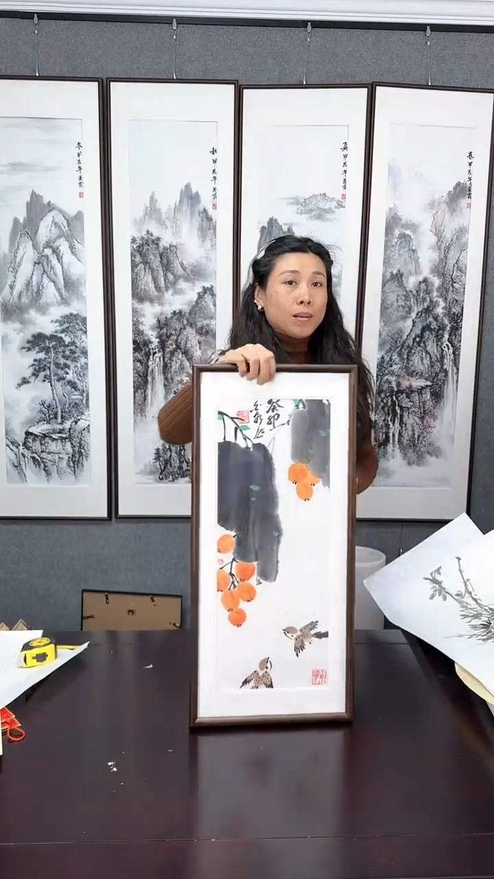 【闪购商品】国画实木装裱30*63 枇杷