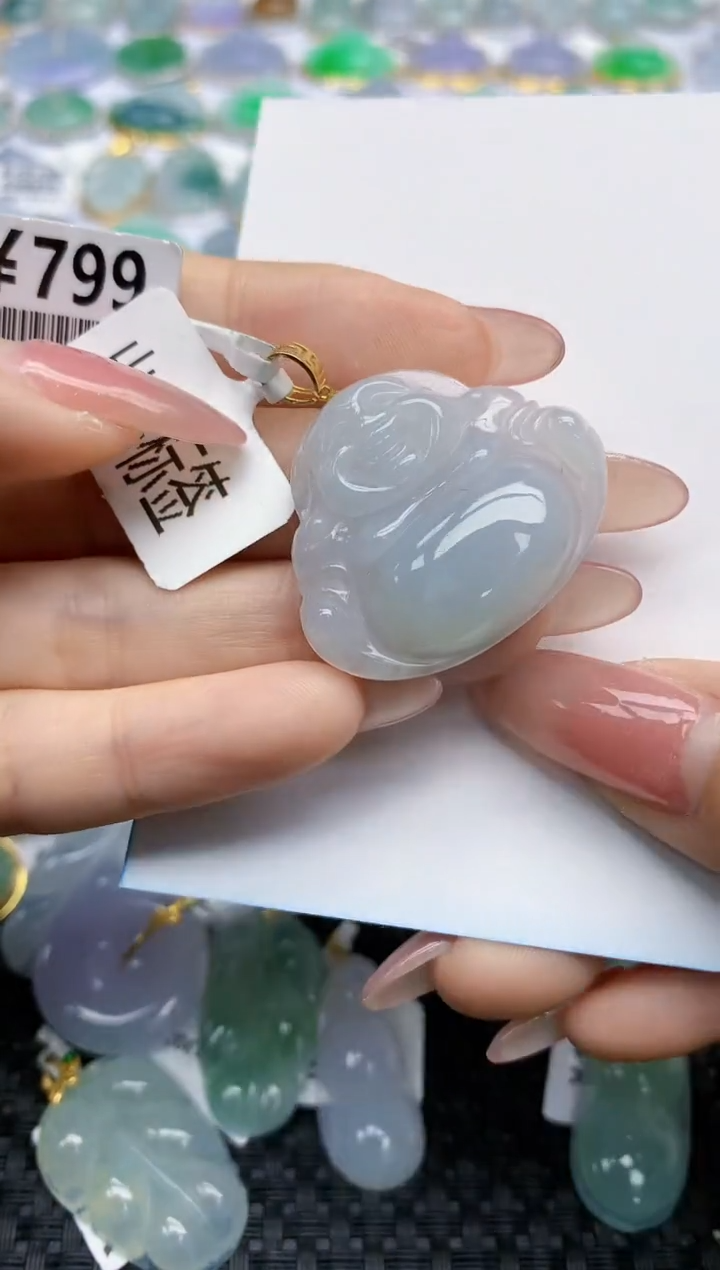 【闪购商品】翡翠挂件18K金镶嵌天然翡翠A货