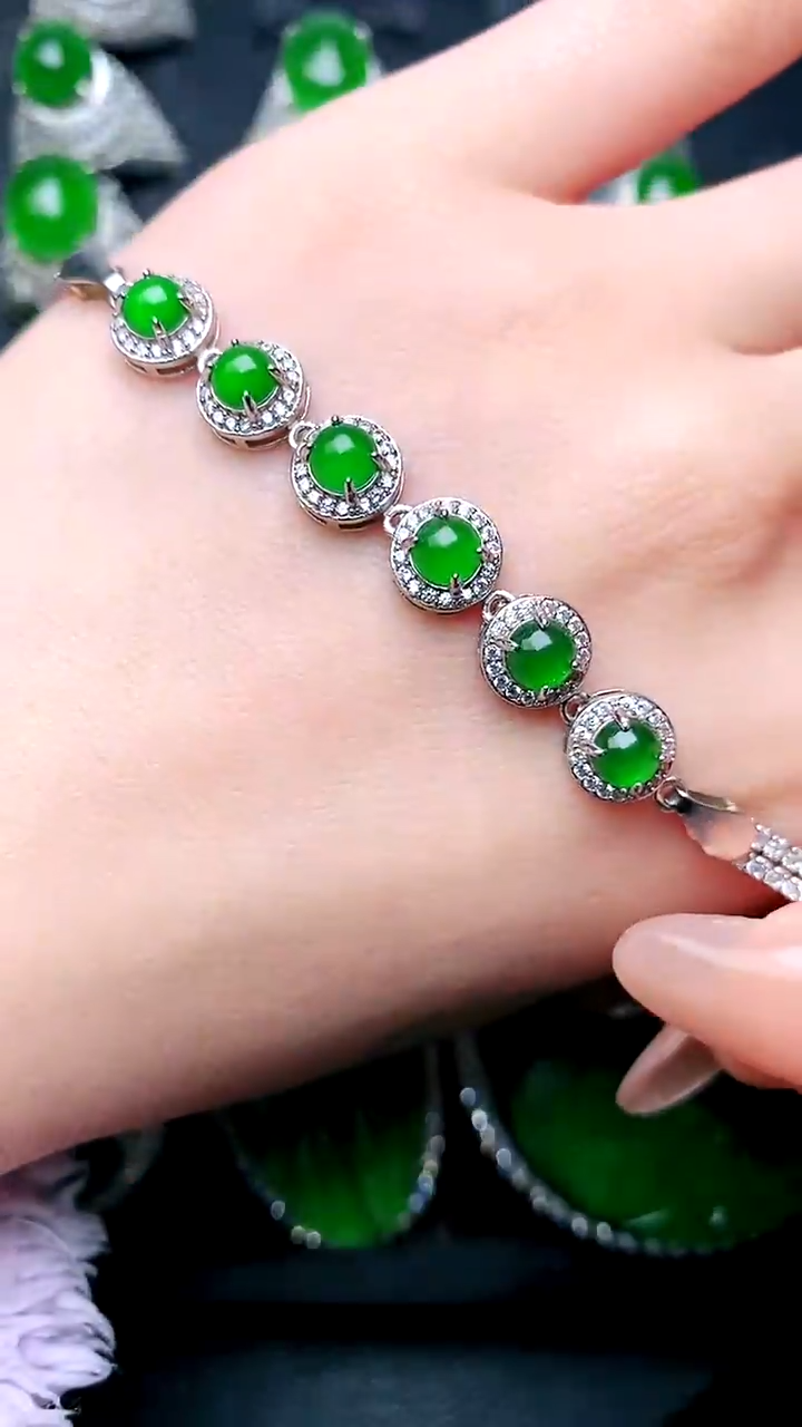 【闪购商品】翡翠手链银S925镶嵌蛋面手链