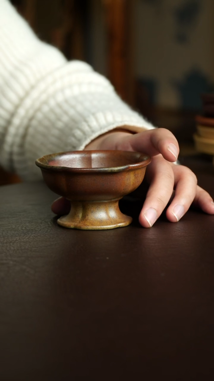 茶杯紫砂31号 柴烧菱花杯 宜兴紫砂原矿作品