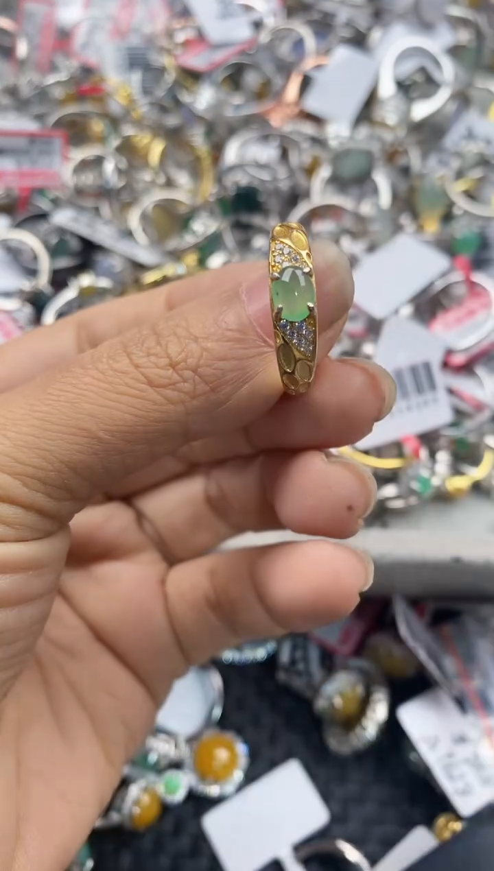 银S925镶嵌戒指翡翠6666----1