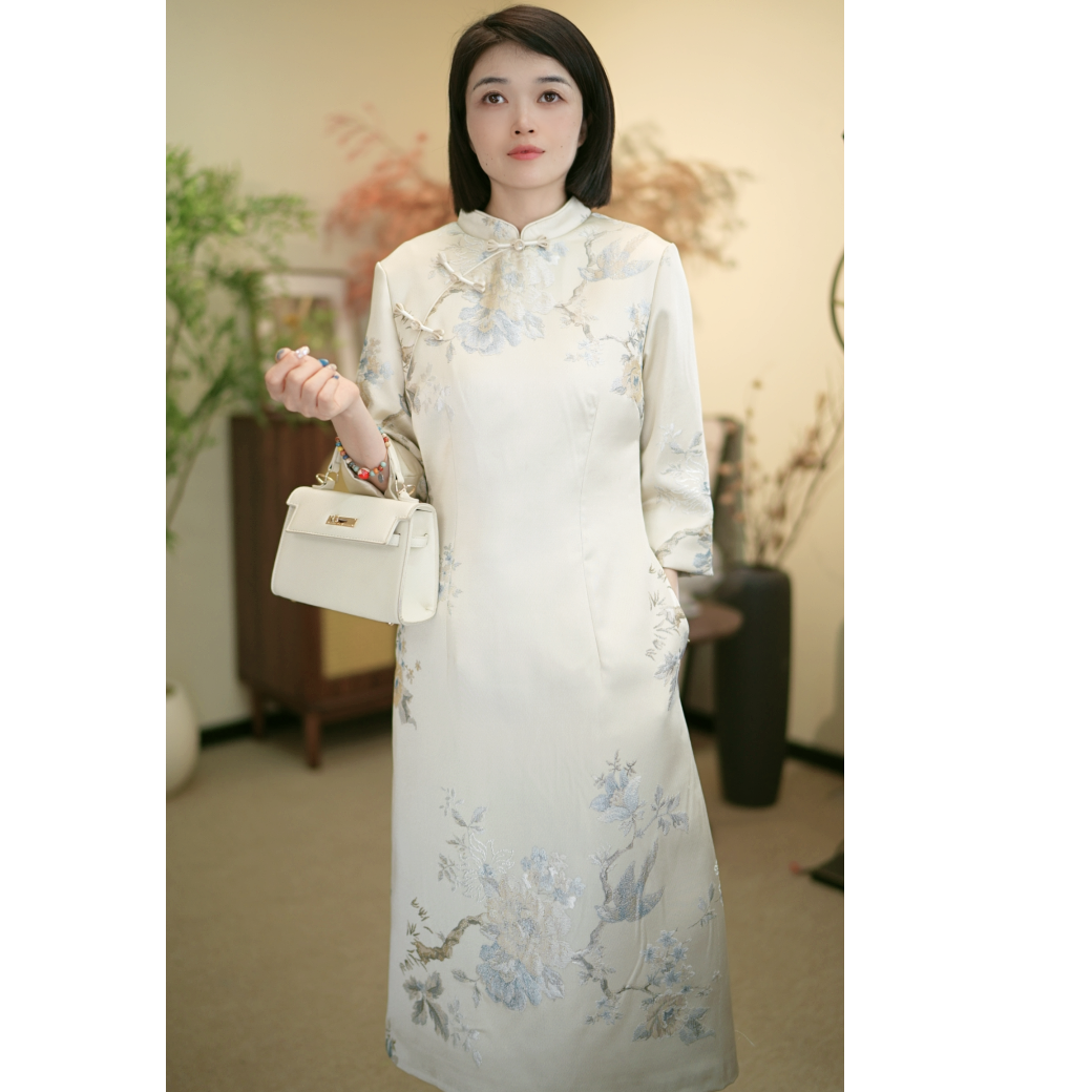 2024秋冬新款【香雪海】新中式国风古韵提花刺绣改良旗袍HS24869