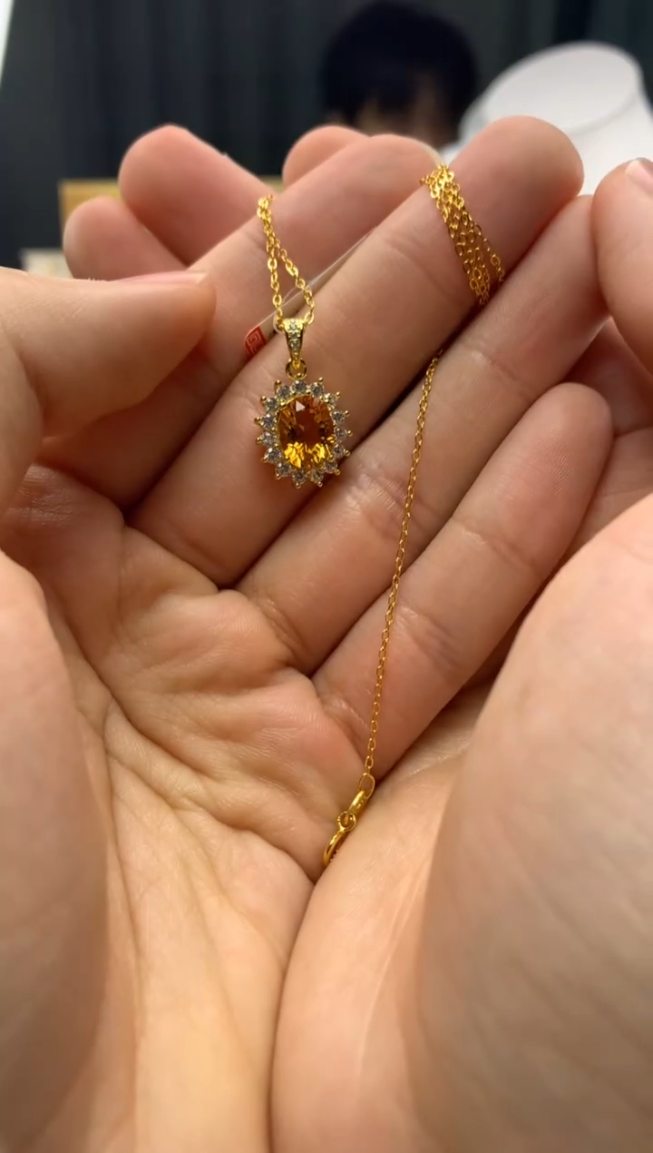 颈饰银S925镶嵌黄晶D16-2