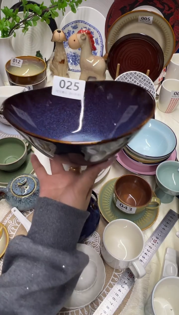 新骨瓷025瑕疵 麟彩蓝 7.5寸元宝碗