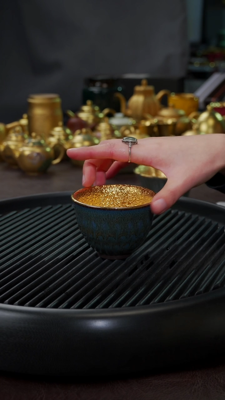 【闪购商品】杯【宜景窑天目釉蓝釉鎏金】大星月菩提