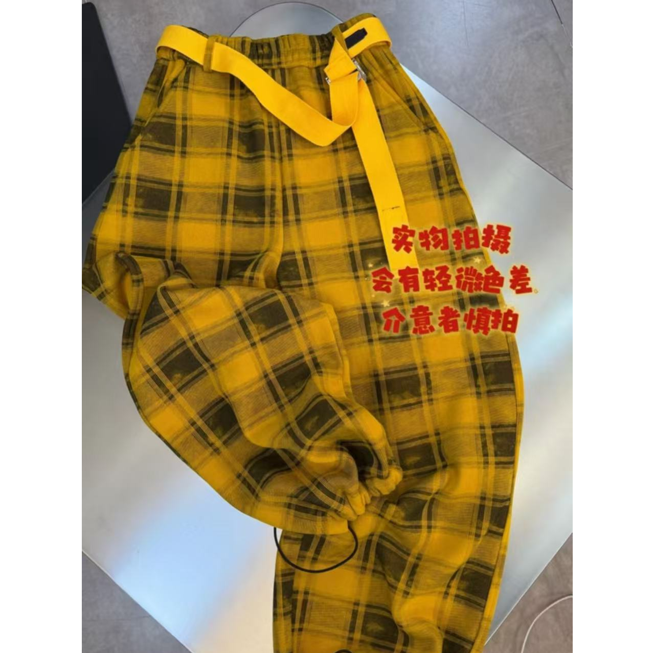 【谢婷婷原创】D357#冬季加绒果冻慕斯绒高腰抽绳格子休闲裤女