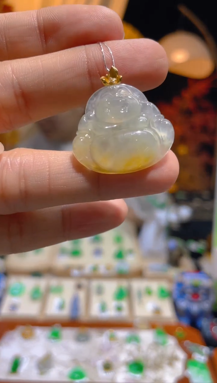 翡翠18K金镶嵌颈饰假一赔三