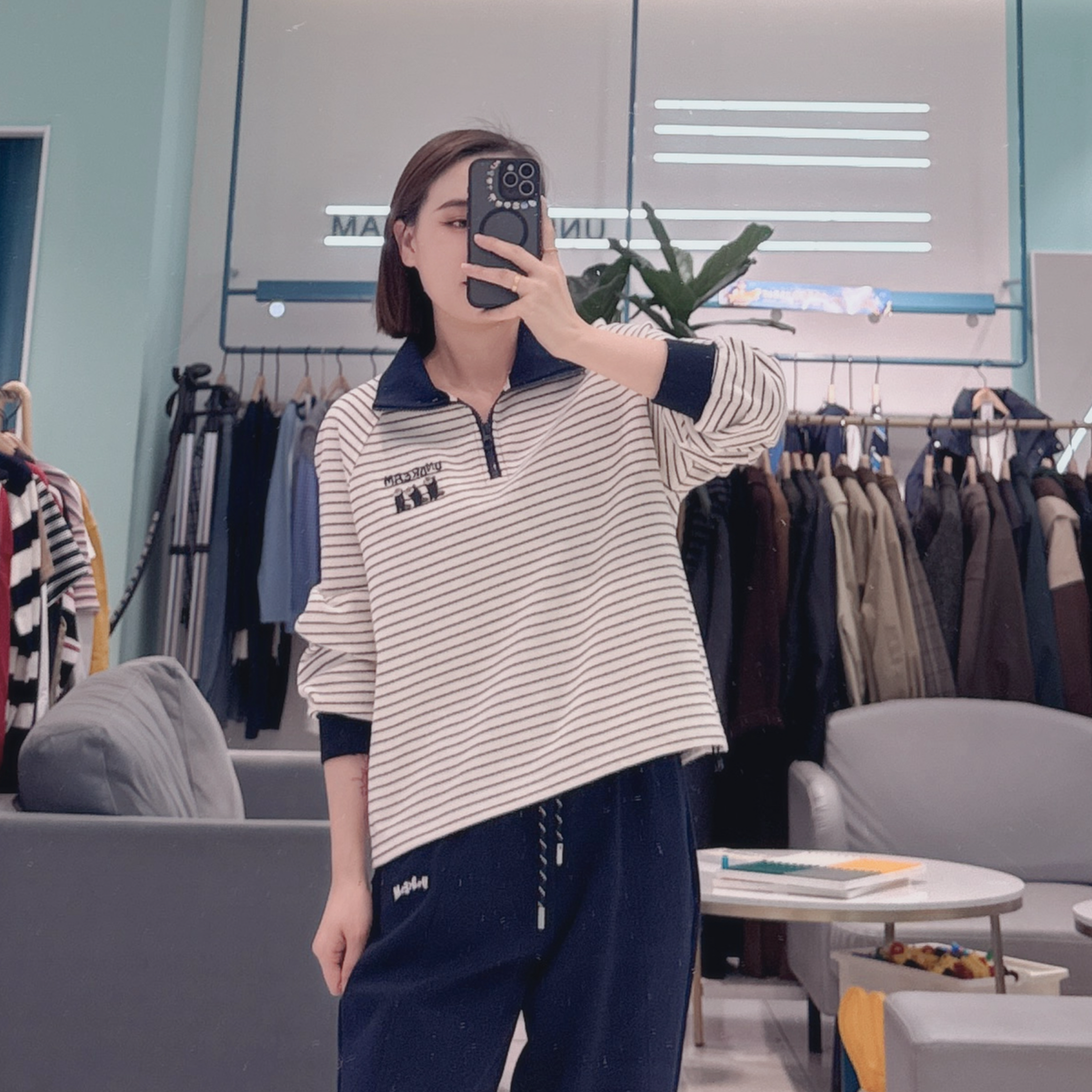 【辰美优选】柚丁26春/26996Tnnies Polo领条纹卫衣