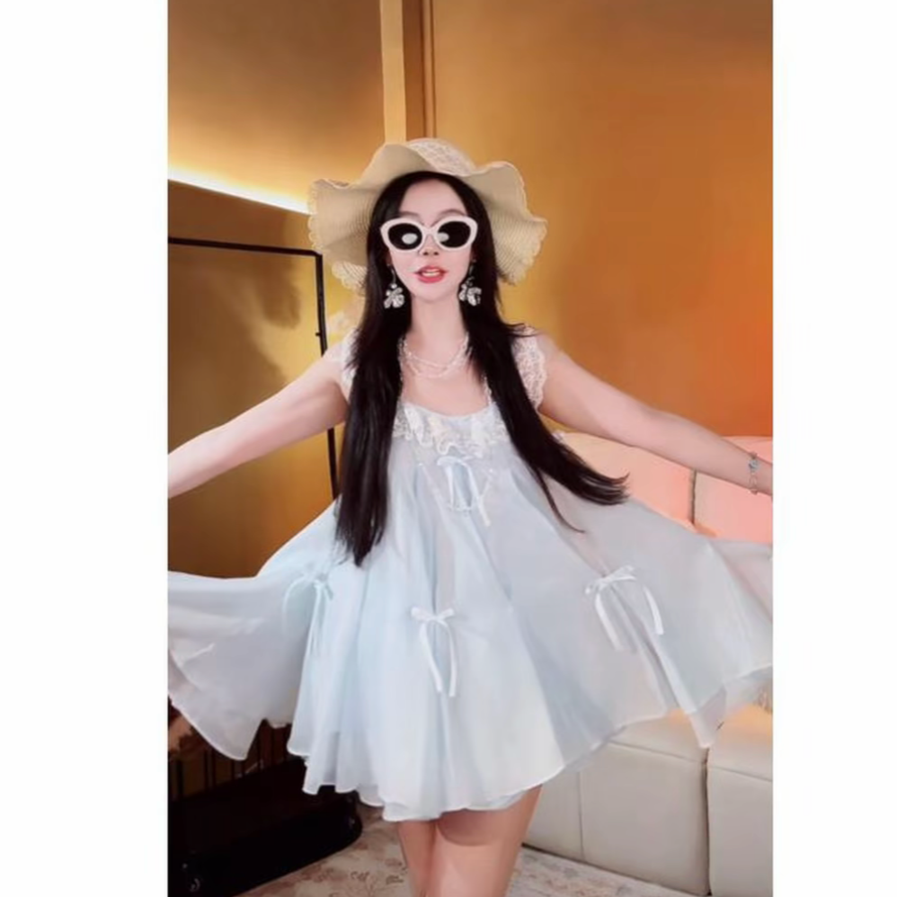 【破价清】夏季孕妇装蝴蝶结蕾丝蓬蓬纱纱裙摆上衣吊带无袖圆领夏装