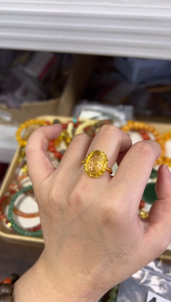未镶嵌琥珀戒指琥珀金珀大黑天财财镶嵌款戒指[18]