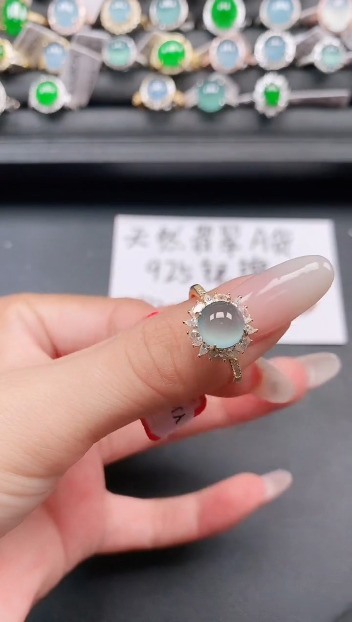 翡翠戒指银S925镶嵌1111