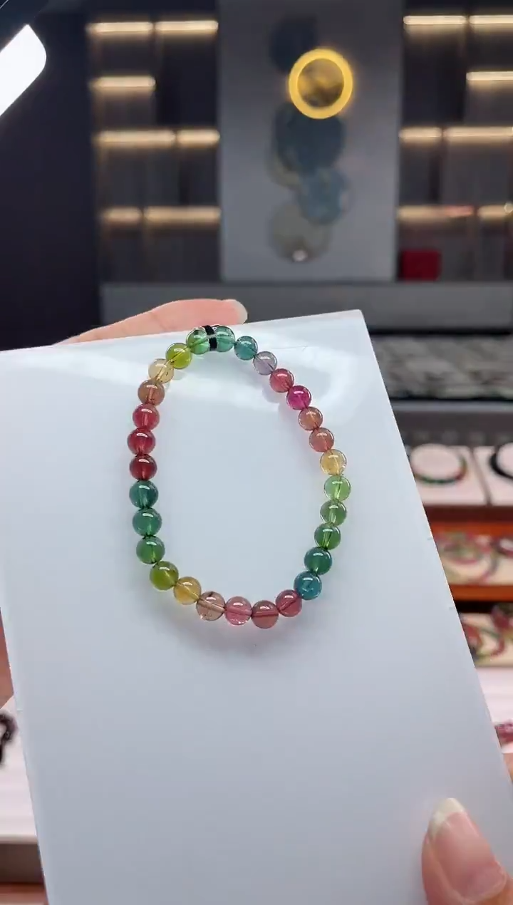未镶嵌冰透净体老矿碧玺彩虹单圈手串6mm+碧玺（多样性发一条）Q