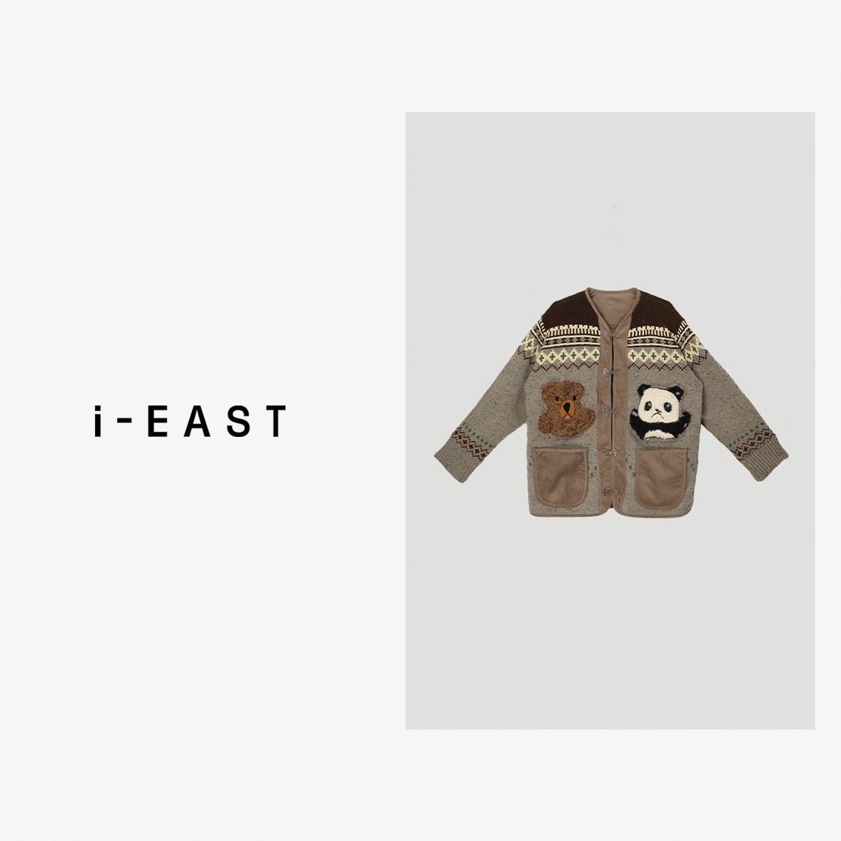 i-EAST 小熊与熊猫~秋冬拼接色设计棉外套-4D WT10155