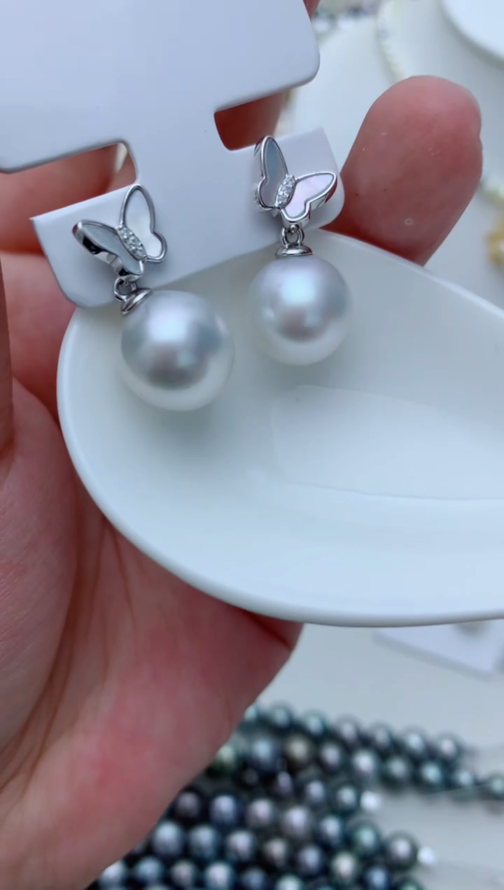 银S925镶嵌海水珍珠耳饰e11