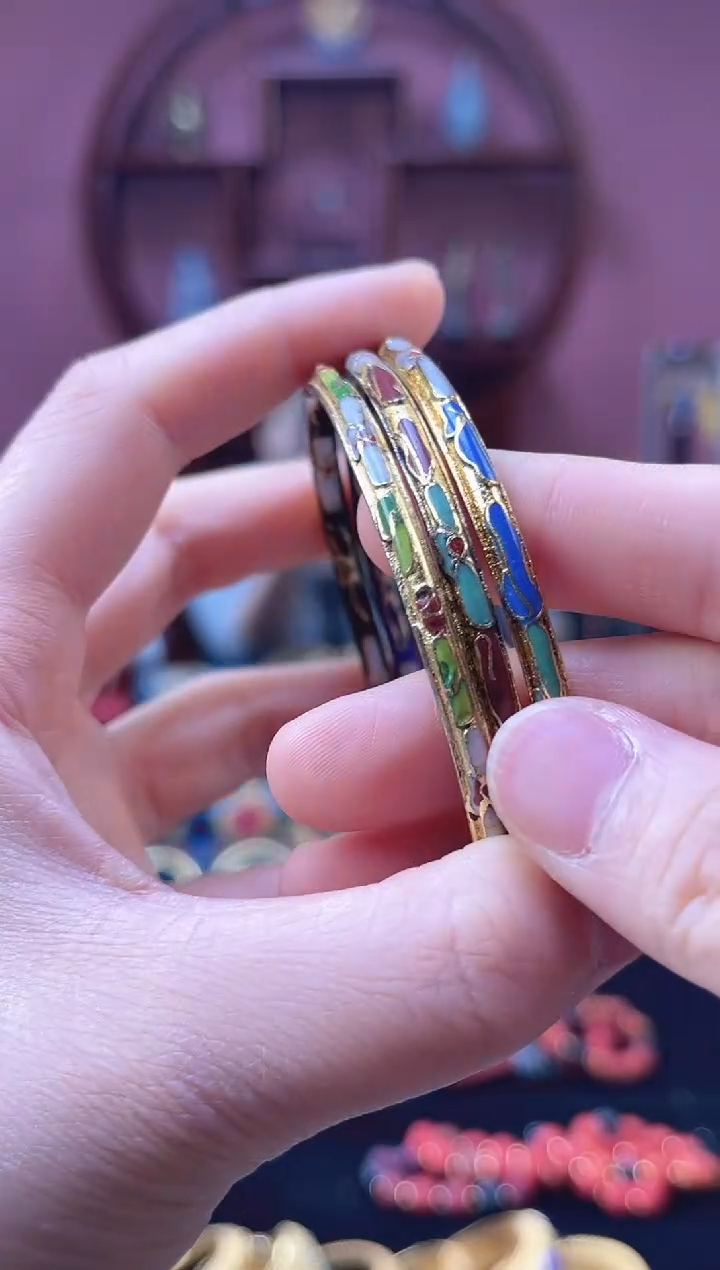 景泰蓝半金地手镯 58-64可戴 三支装