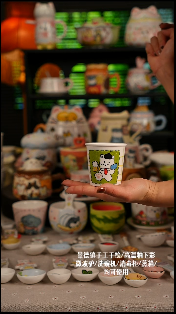 陶瓷无盖款景德镇高温釉下彩纯手绘创意瓷 默认微瑕 不退不换