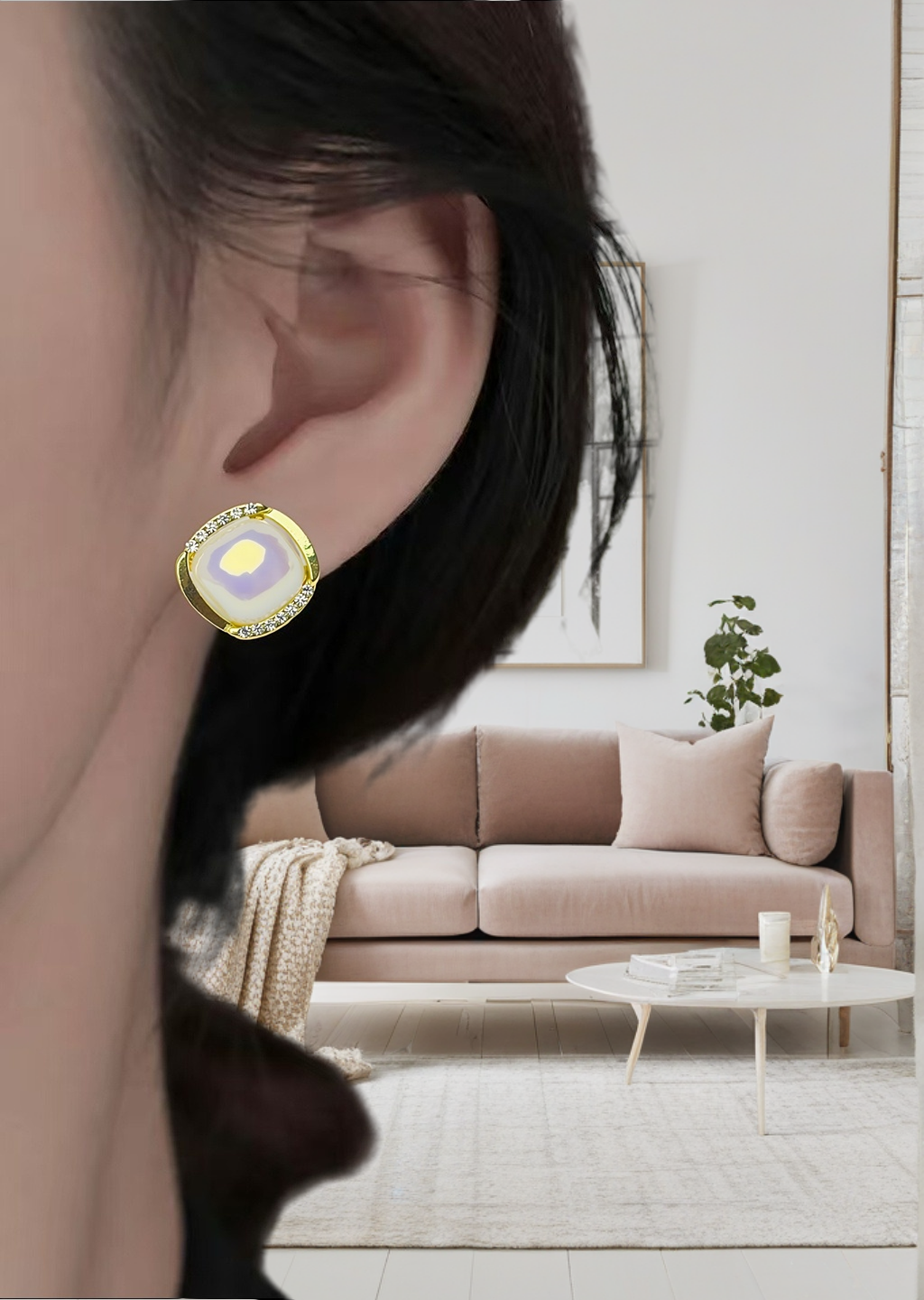 铜合金仿珍珠耳饰 方形仿珍珠耳钉小香风气质轻奢时尚百搭精致