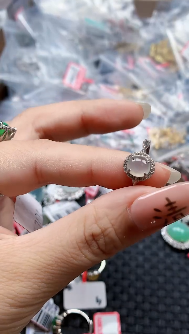 银S925镶嵌戒指翡翠天然A货缅甸翡翠