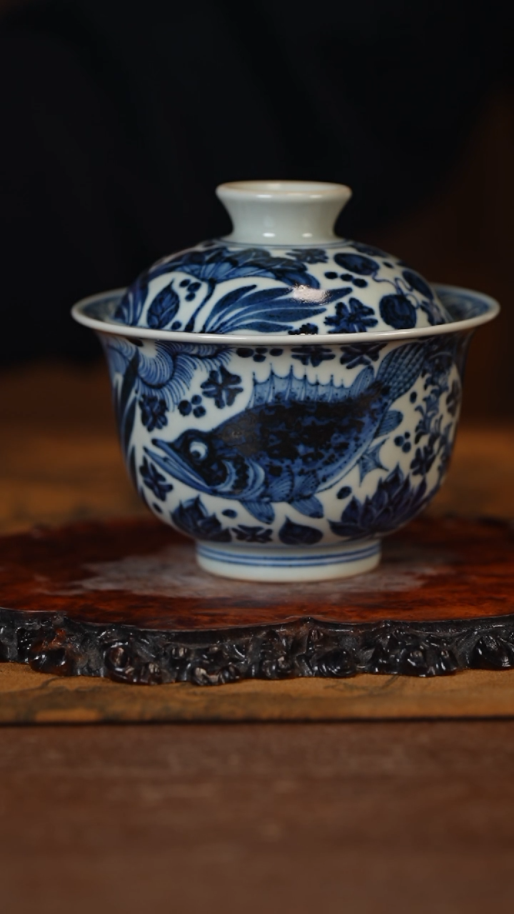 【闪购商品】杯古蓝堂 青花鱼藻纹盖碗