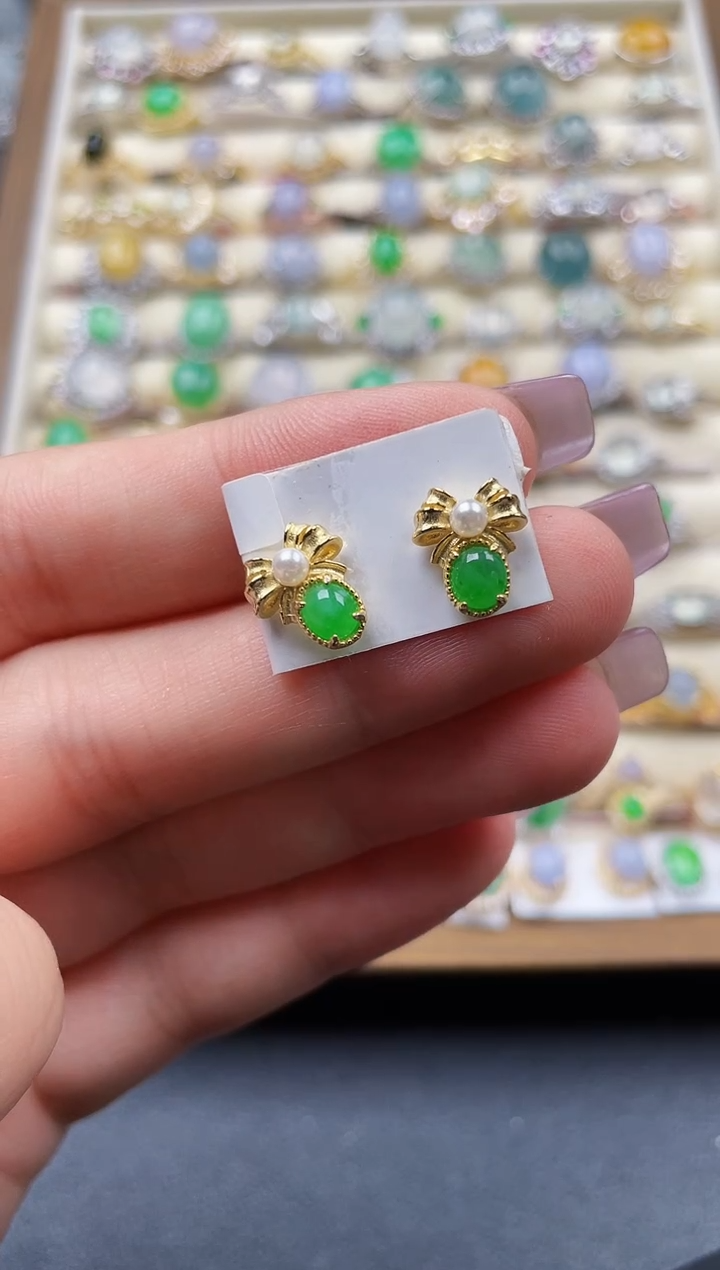 银S925镶嵌翡翠耳饰42