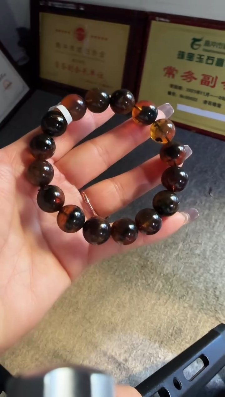 手串琥珀未镶嵌#27缅甸琥珀星际蓝翁珀手串13mm