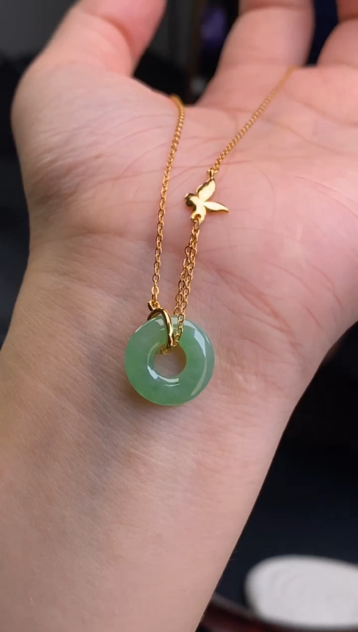 颈饰银S925镶嵌翡翠净货17919