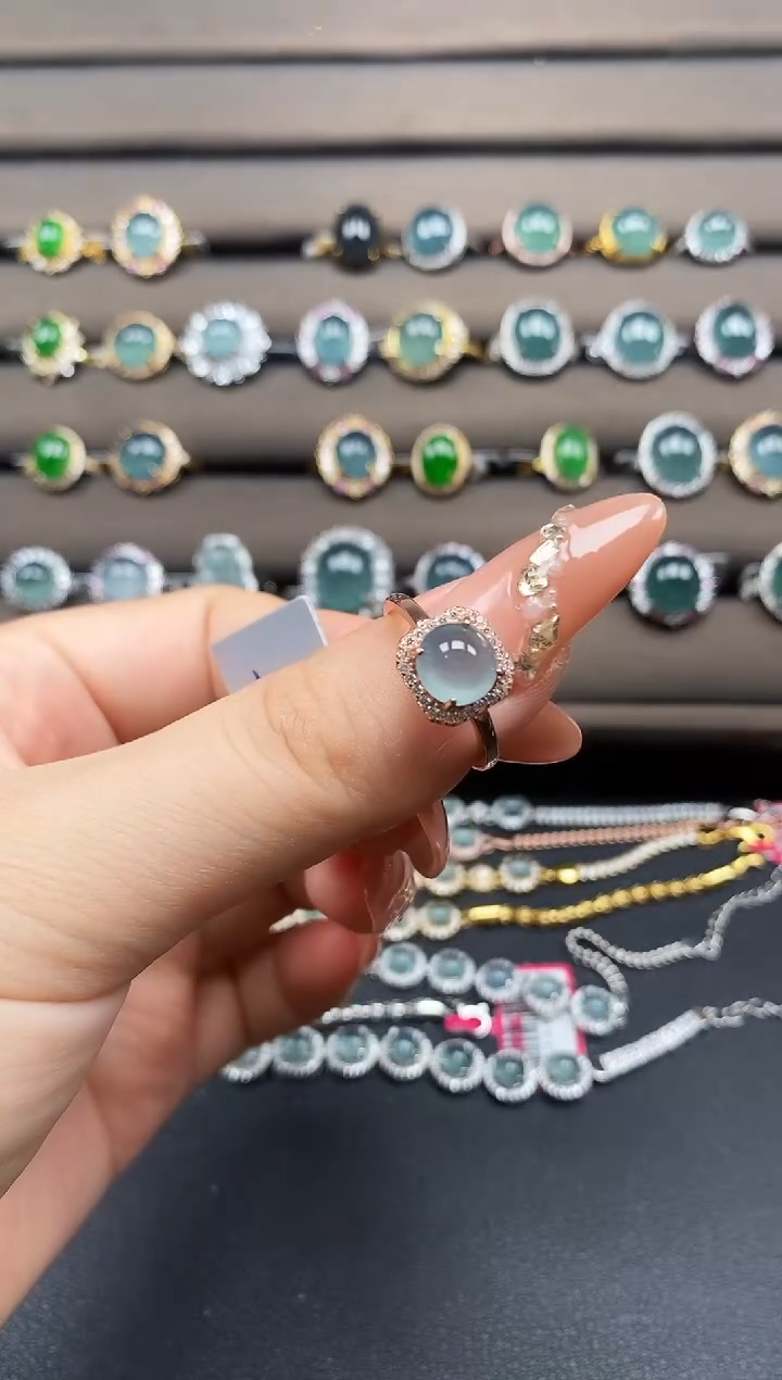 翡翠戒指银S925镶嵌1441