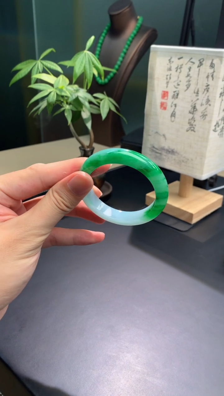 未镶嵌手镯翡翠【俊龙翡翠】天然缅甸A货翡翠手镯54.7-12.7-8.8正