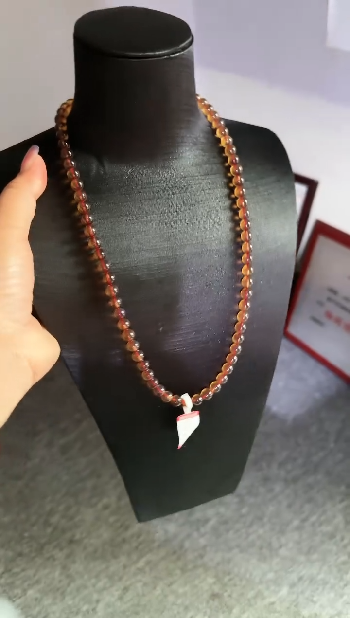 未镶嵌琥珀裸石7mm微瑕缅甸琥珀紫罗兰妈妈链#31