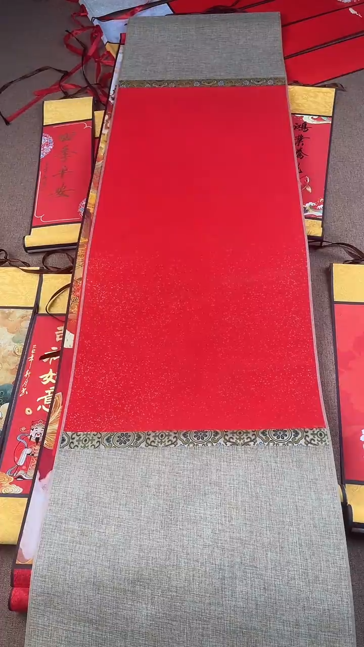 万年红鱼籽金挂轴宣纸半生熟