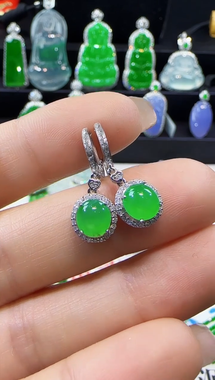 【闪购商品】翡翠耳饰18K金镶嵌耳包