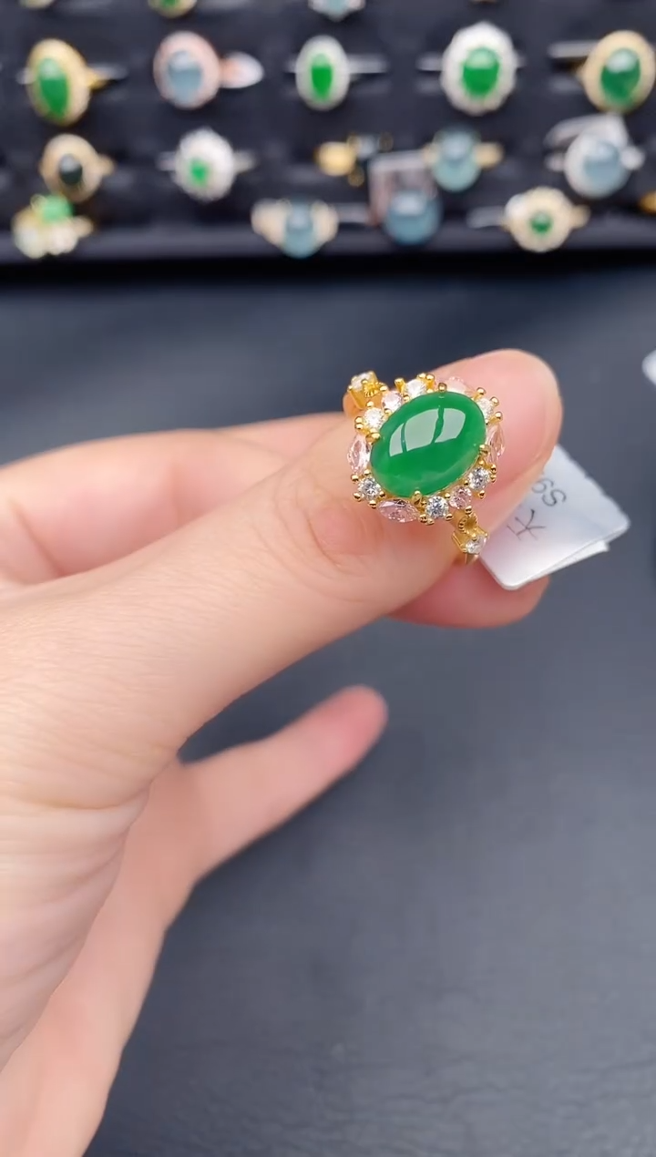 银S925镶嵌戒指翡翠天然a货翡翠368