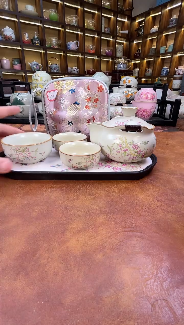 慕瓷窑桃花宝瓶+桃花盘