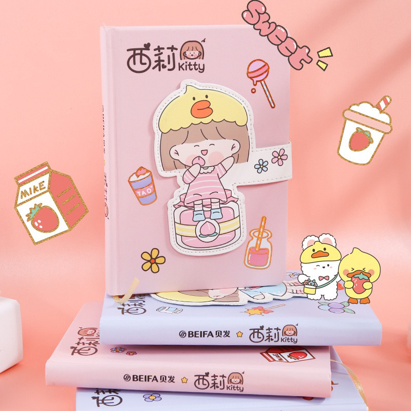 贝发卡通可爱高颜值32K纸面磁扣彩页手账本笔记日记本