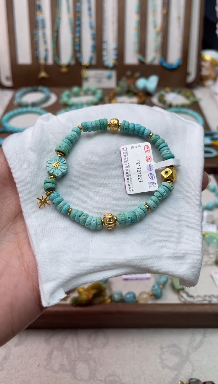 银S925镶嵌绿松石手串80