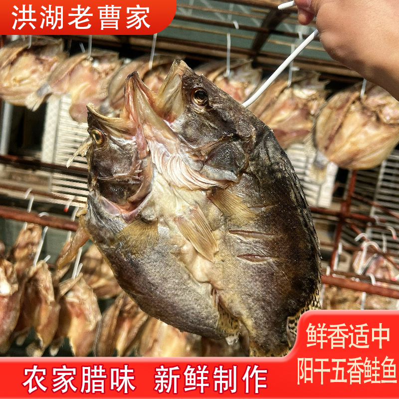 湖北洪湖阳干五香鲑鱼整条五香鲑鱼纯手工腌制自然晾晒7-8成干