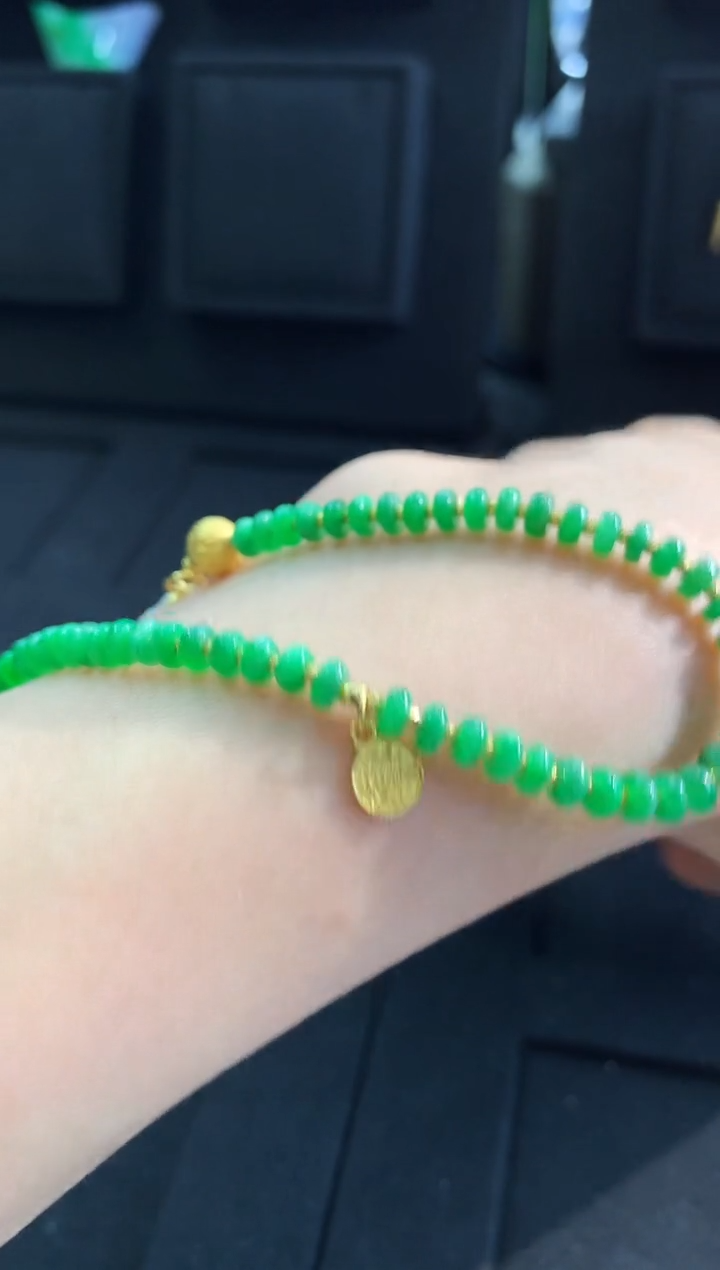 【闪购商品】翡翠手链18K金镶嵌手链